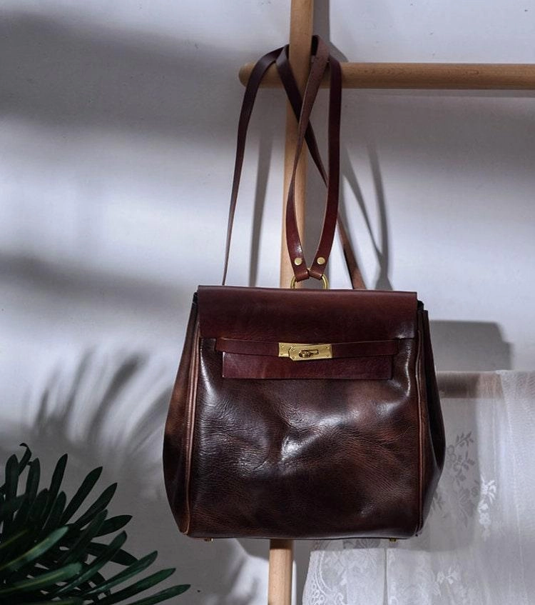 Handcrafted Brown Shoulder 3 in 1, Convertible Backpack, Full Grain Leather Shoulder Bag, Crossbody With Long Strap, Women Backpack Bag Smart Design