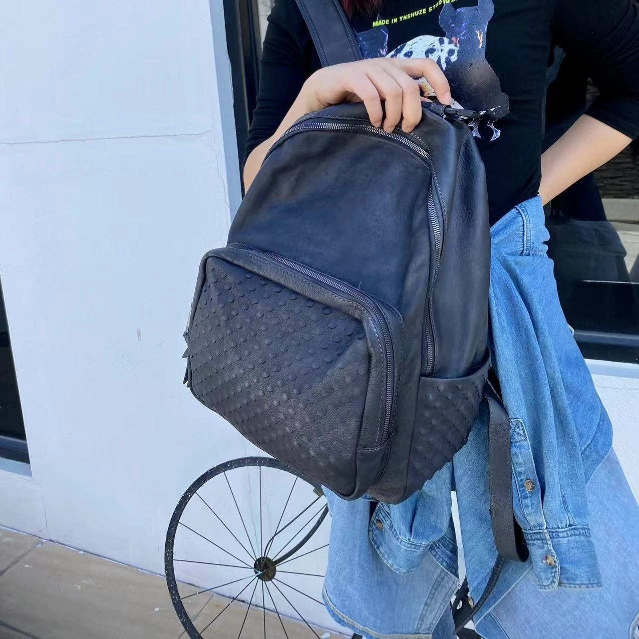 Handcrafted Full-grain Leather Backpack, Heavy-duty Stud Hiking, Women & Men Purse, Unisex, Vintage Laptop Backpack, 15-inches Laptop Bag Travel convenience Workday Essential