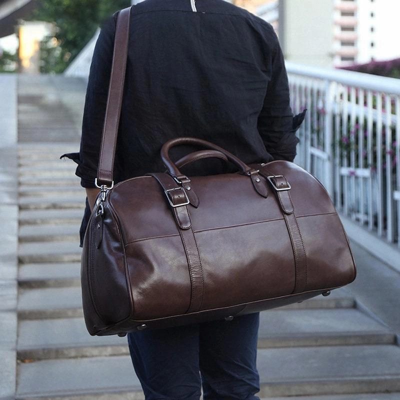 Handcrafted Full Grain Leather Duffle, Chic Leather Boston Weekender Travel Women Bag, Leather Luggage Carry on Baggage, Gym Bag, Men Leather Bag Alexel Crafts National Park