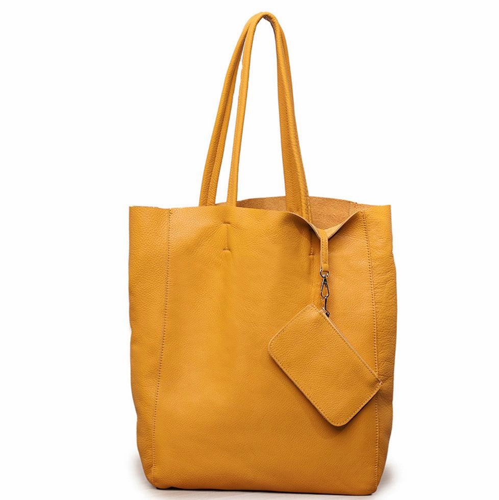 Padded Handle Chic Design Handcrafted Leather Tote Bag | Grain Leather Large Tote Bag |  Birthday gift for her, yellow, Shell Pink, Caramel, Black Blue Gift For Her