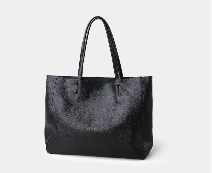 Handcrafted Leather Tote Bag | Grain Leather Large Tote Bag, Birthday Gift For Her, Minimalist Leather Tote, Black, White, Grey Rustic Look