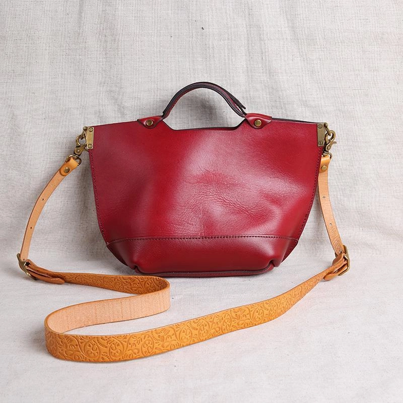 Vintage Womens Brown Leather Tote Purse 12" Shoulder Green Tote Handbags Bags for Ladies Casual Outfit