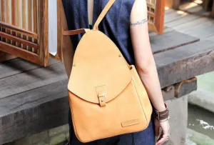 Handmade Leather backpack bag shoulder bag camel orange women leather purse Boho Style Urban Aesthetic
