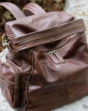 Classic Everyday Handmade Leather backpack bag shoulder bag Coffee women leather purse