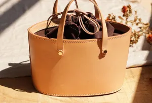 Simple Luxury Office Everyday Handmade Leather bucket bag shopper bag for women leather handbag