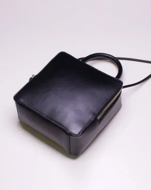 Handmade Leather Cube bag shoulder bag black for women leather crossbody bag Compact Carry City Travel