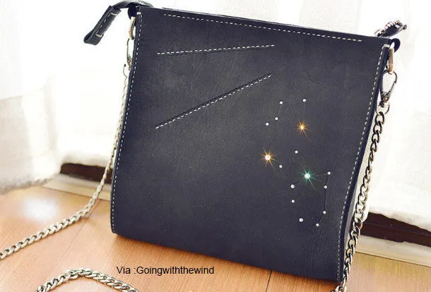 Handmade Leather purse clutch shoulder bag constellation women leather crossbody bag weekend use simple design