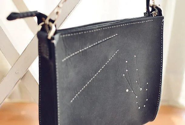 Light Utility Daily Organizer Handmade Leather purse clutch shoulder bag constellation women leather crossbody bag