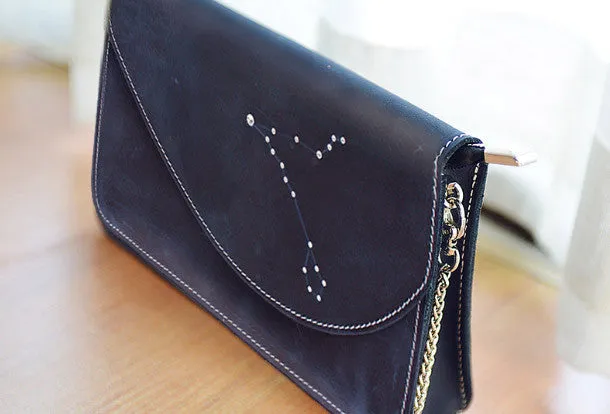 Handmade Leather purse shoulder bag constellation women leather crossbody bag Commuter Utility