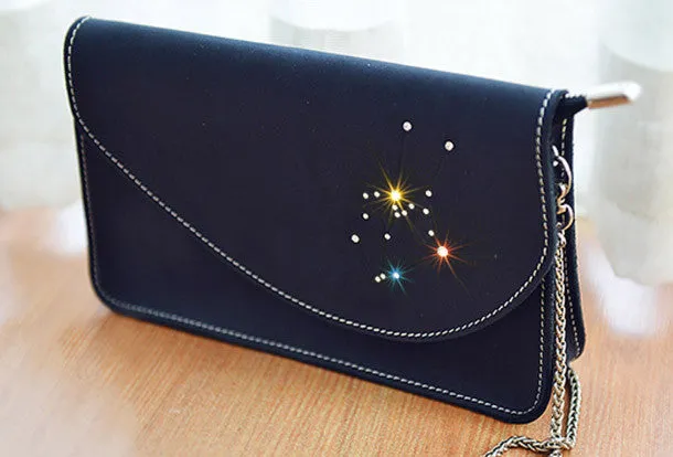 Trendy Design Minimal Look Handmade Leather purse shoulder bag constellation women leather crossbody bag