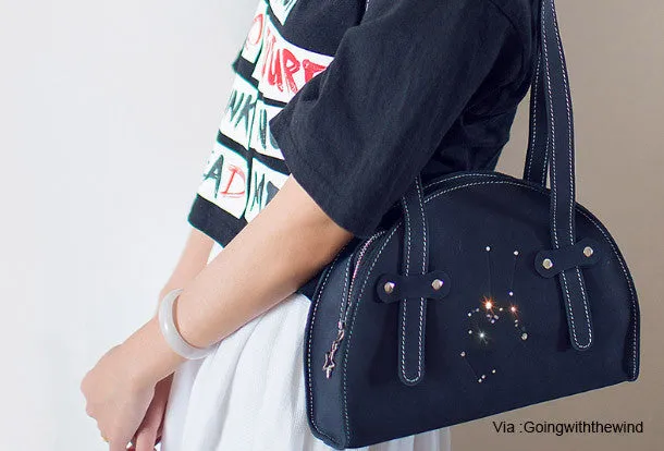 Summer Fashion Handmade Leather purse shoulder bag constellation women leather handbag