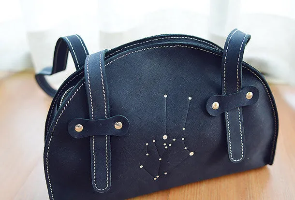 Handmade Leather purse shoulder bag constellation women leather handbag Chic Handbag Compact Utility