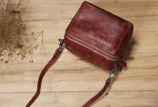 Compact Tote Handmade Leather purse shoulder bag for women leather crossbody bag