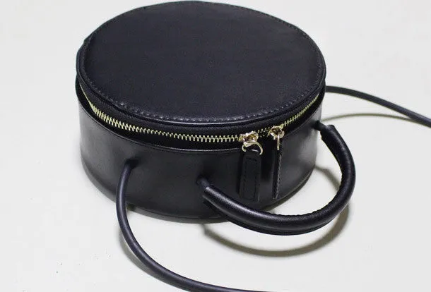 Handmade Leather round bag shoulder bag black for women leather crossbody bag Casual Day Out