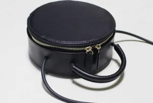 Daily Carry Handmade Leather round bag shoulder bag black for women leather crossbody bag