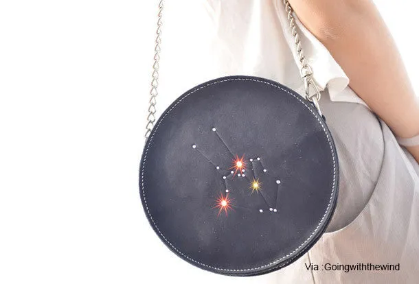 Daily Fashion Handmade Leather round bag shoulder bag constellation women leather crossbody bag