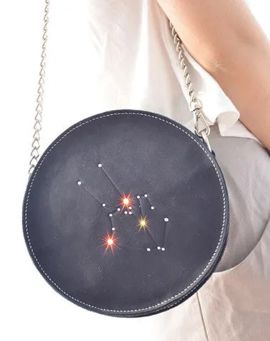 Minimalist Tote Handmade Leather round bag shoulder bag constellation women leather crossbody bag