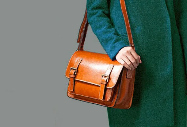 Casual Streetwear Portable Accessory Handmade Leather satchel bag shoulder bag black brown for women leather crossbody bag