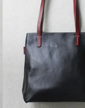 Handmade leather tote bag black yellow vintage shoulder bag shopper bag women Timeless elegance Commuter Utility