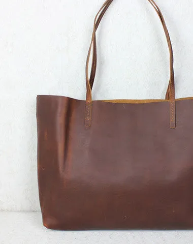 Handmade red brown leather tote bag vintage shoulder bag shopper bag women with inner Modern Look