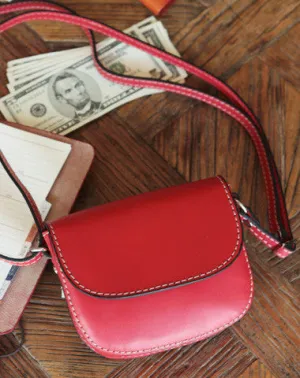 Handmade red cute leather minimalist crossbody bag Shoulder Bag for girl women Commuter Essential