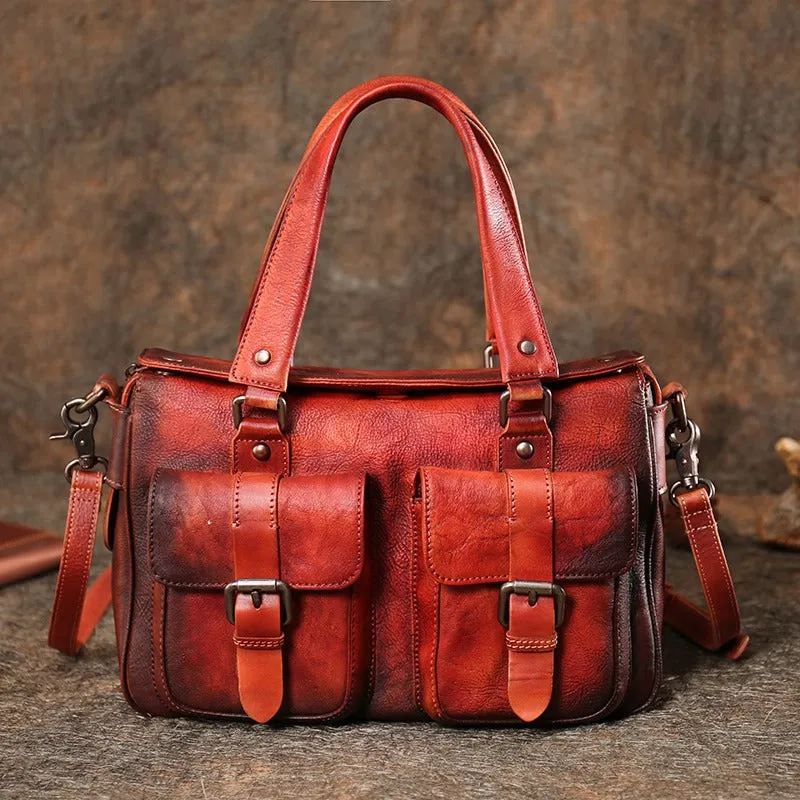 Handmade Red Leather Womens Satchel Shoulder Bag Best Handbag Vintage Crossbody Purses for Ladies City Essential Smart Office