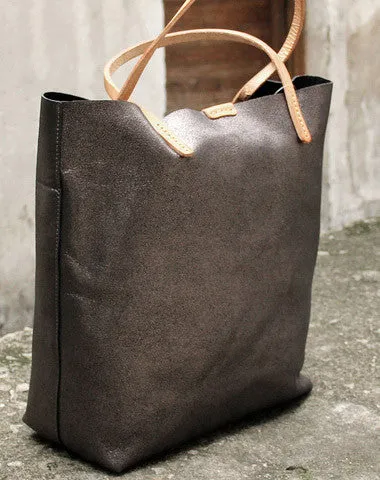 Luxury Mood Handmade vintage Dark gray sliver leather normal tote bag shoulder bag handbag for women