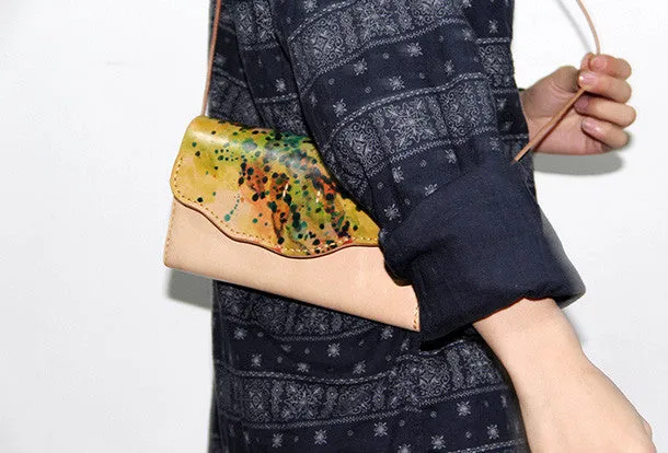 Weekend Travel Weekend Outing Handmade vintage leather clutch long wallet crossbody shoulder bag for women/lady girl