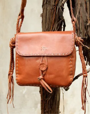 Comfy Everyday Street Aesthetic Handmade vintage rustic brown leather crossbody Shoulder Bag for women girl