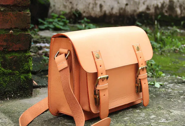 Travel Essential Urban Traveler Handmade vintage satchel leather messenger bag orange black beige shoulder bag for women