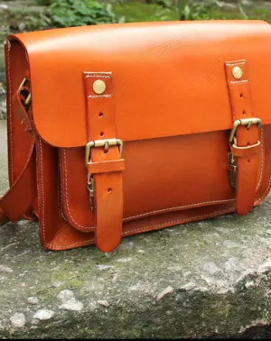 Easy Organization Handmade vintage satchel leather messenger bag orange black beige shoulder bag for women