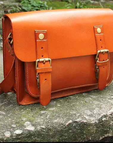 Handmade vintage satchel leather messenger bag orange black beige shoulder bag for women Fashion Choice