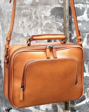 Handmade vintage satchel leather normal messenger bag orange shoulder bag handbag for women Functional Essential