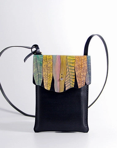 Handmade black custom leather small crossbody shoulder bag /handbag for women girl lady Comfy Fit Office Style