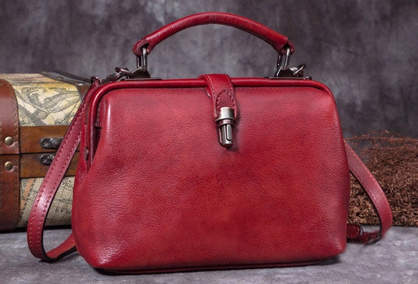 Comfortable carry-all Polished Elegance Handmade Coffee&Tan Leather Handbag Vintage Doctor Bag Shoulder Bag Purse For Women