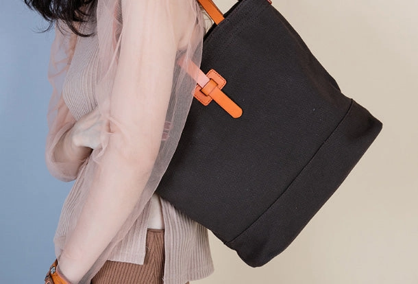 Handmade Genuine Leather Canvas Handbag Tote Shopper Bag Purse Handbag Shoulder Bag Purse For Women Practical Choice