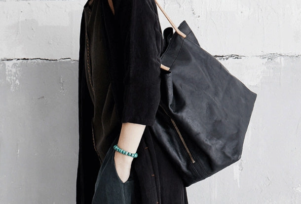 Color Accent Handmade Genuine Leather Handbag Large Tote Bag Shopper Bag Shoulder Bag Purse For Women