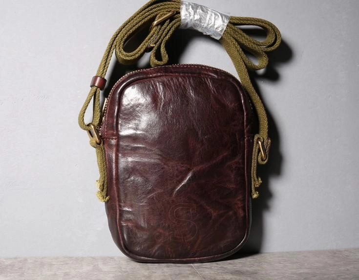 Handmade Genuine Leather Mens Cool Messenger Bag Sling Bag Chest Bag Bike Bag Cycling Bag for men Minimal Everyday