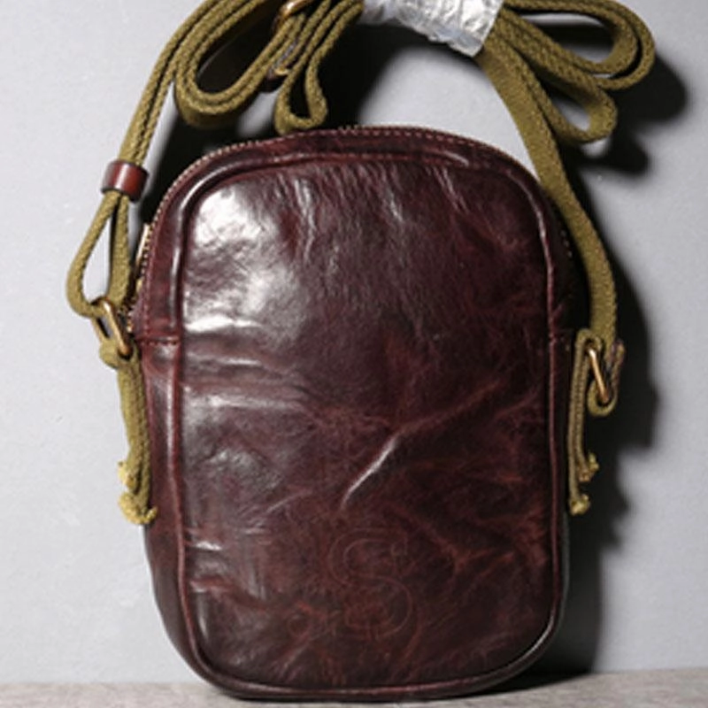 Handmade Genuine Leather Mens Cool Messenger Bag Sling Bag Chest Bag Bike Bag Cycling Bag for men Lightweight Organizer Flexible Carry