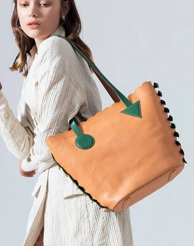 Handmade Genuine Leather Shopper Bag Bucket Bag Shoulder Bag Purse For Women Travel Utility