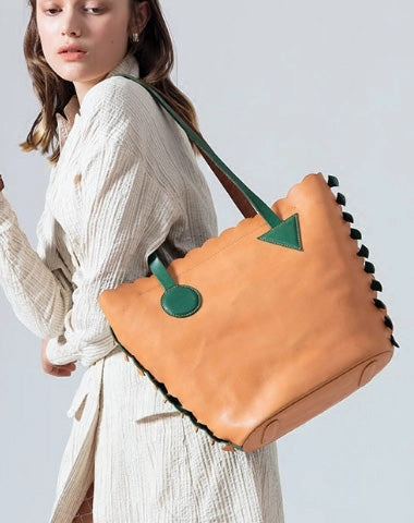 Handmade Genuine Leather Shopper Bag Bucket Bag Shoulder Bag Purse For Women Simple Modern Design