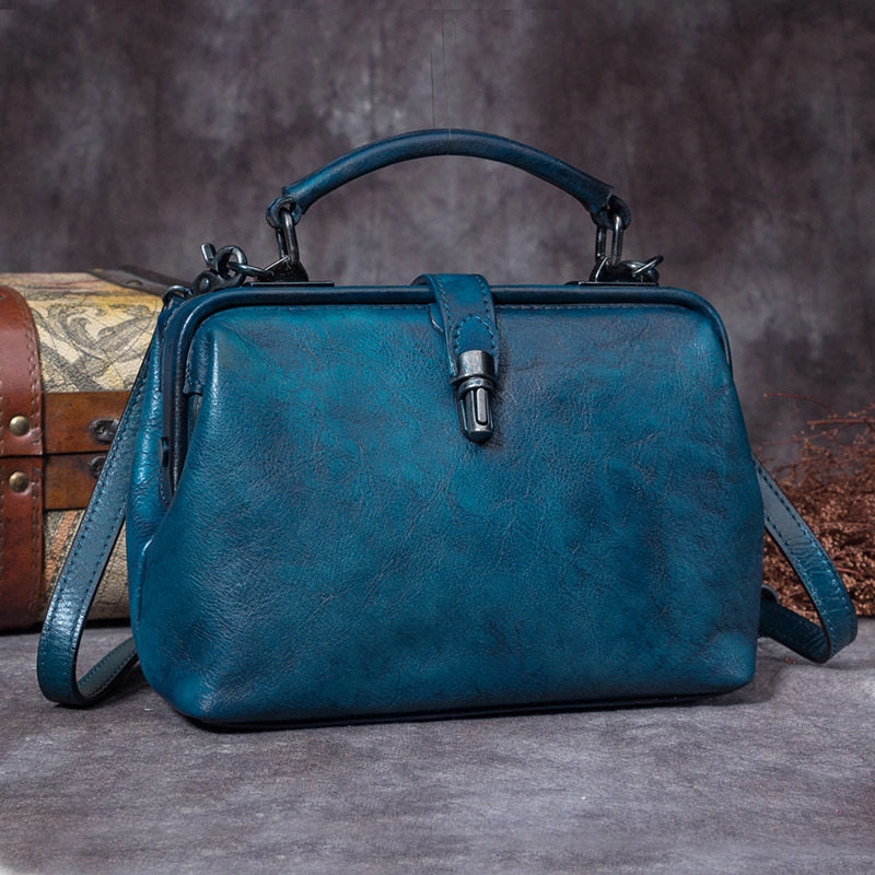 Handmade Green Leather Handbag Vintage Doctor Bag Shoulder Bag Purse For Women Ergonomic Design