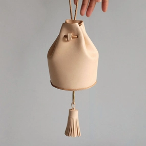 Handmade Leather Beige Womens Mini Wristlet Purse Bucket Purse Barrel Shoulder Bags for Women Classic Minimal Form Sleek Everyday Style