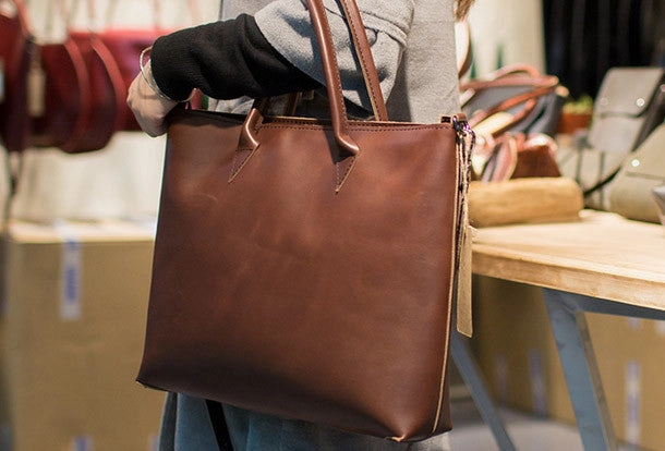 Handmade Leather big handbag dark coffee brown for women leather shoulder bag Classic Charm Smart Function