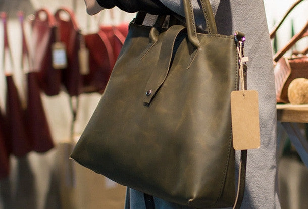 Music Festival Handmade Leather big handbag dark green brown for women leather shoulder bag