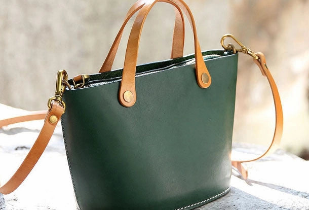 Sleek Everyday Style Casual Workwear Handmade Leather Bucket Bag Purse Bucket Handbags Shoulder Bag for Women