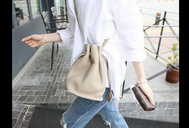 Classic Minimalist Handmade Leather bucket bag shoulder bag blue purple for women leather crossbody bag