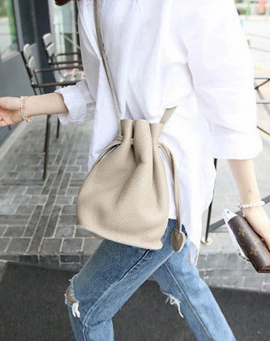 Trendy Utility Modern Function Handmade Leather bucket bag shoulder bag blue purple for women leather crossbody bag