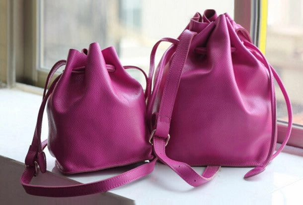 Soft Leather Design Handmade Leather bucket bag shoulder bag blue purple for women leather crossbody bag