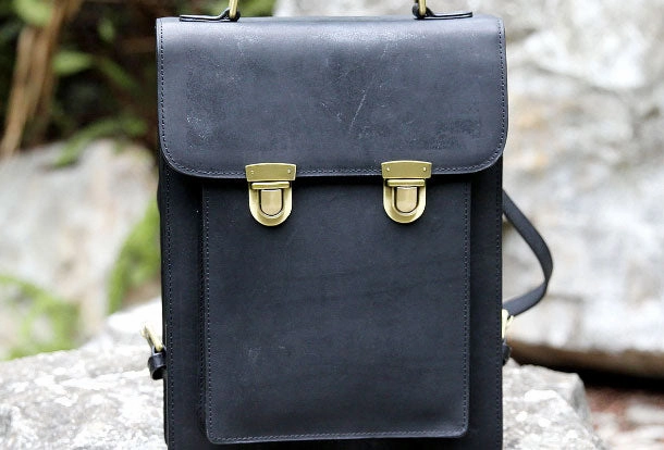Formal Look Handmade Leather cute black backpack bag shoulder bag handbag women leather purse